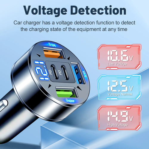5 Ports USB C Car Charger Fast Charging PD QC3.0 USB C Car Phone Charger Type C Adapter In Car For IPhone Samsung Xiaomi