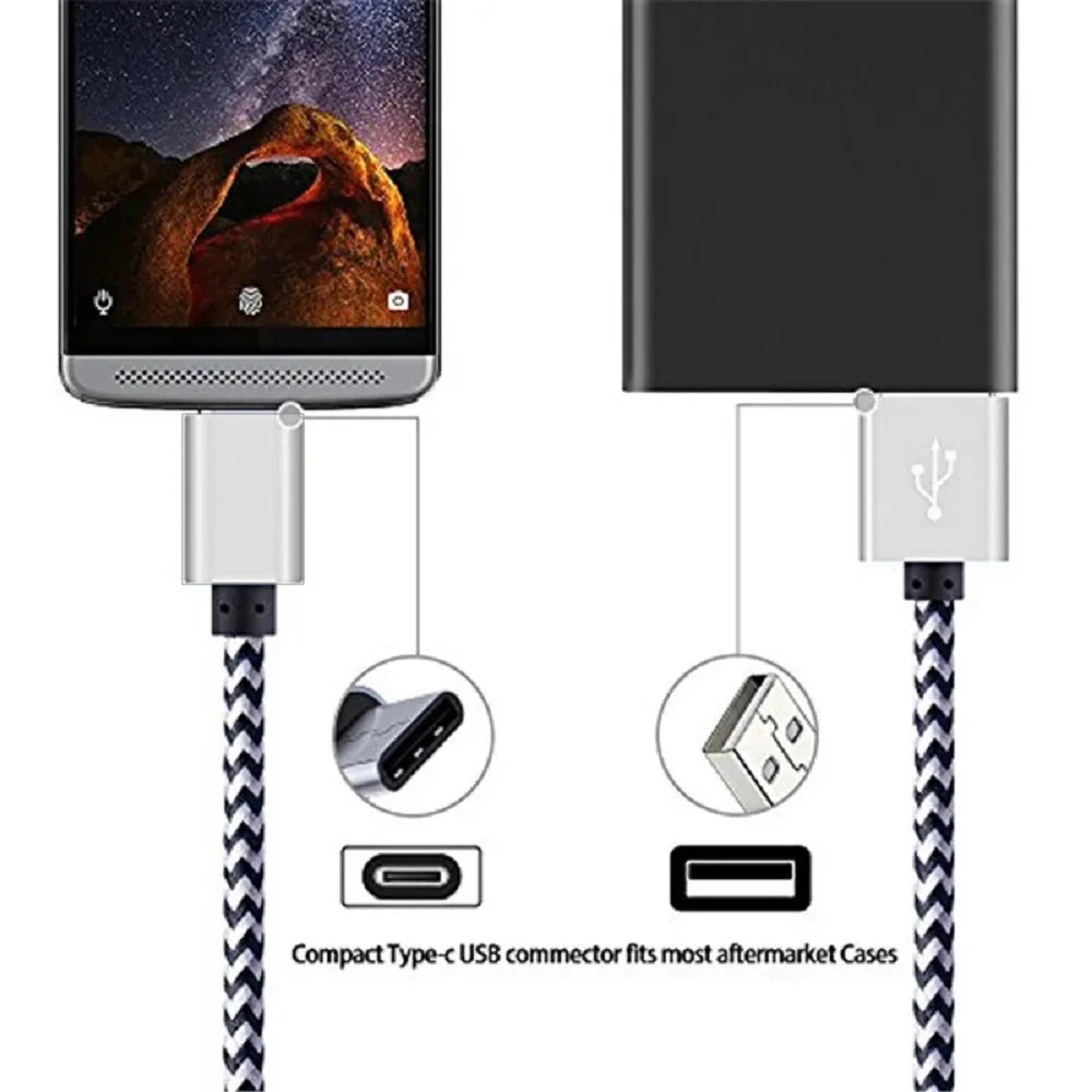 1-3Pcs USB Type C Cable Fast Charging Battery Charger Wire Woven Nylon Data Cable Mobile Phone Charger For Huawei Samsung USB C