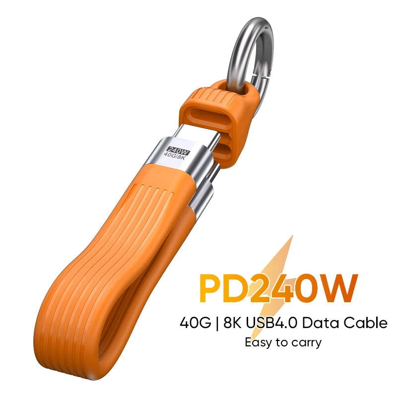 USB-C to Type-C 240W USB4.0 40Gbps Cable Keychain PD3.1 5A 8K@60Hz Data Cord For TV Laptop Tablet MacBook Video Transmission﻿