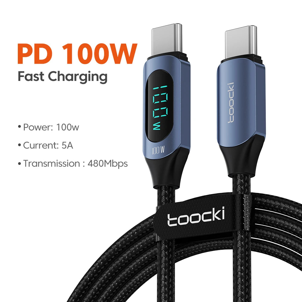 Toocki 100W Type C to Type C Cable PD Fast Charging Charger USB C to USB C Display Cable For Macbook iPad Data Cord Wire