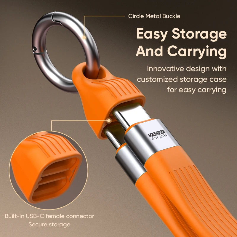 USB-C to Type-C 240W USB4.0 40Gbps Cable Keychain PD3.1 5A 8K@60Hz Data Cord For TV Laptop Tablet MacBook Video Transmission﻿