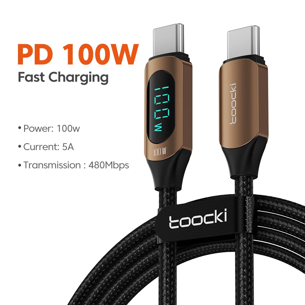 Toocki 100W Type C to Type C Cable PD Fast Charging Charger USB C to USB C Display Cable For Macbook iPad Data Cord Wire