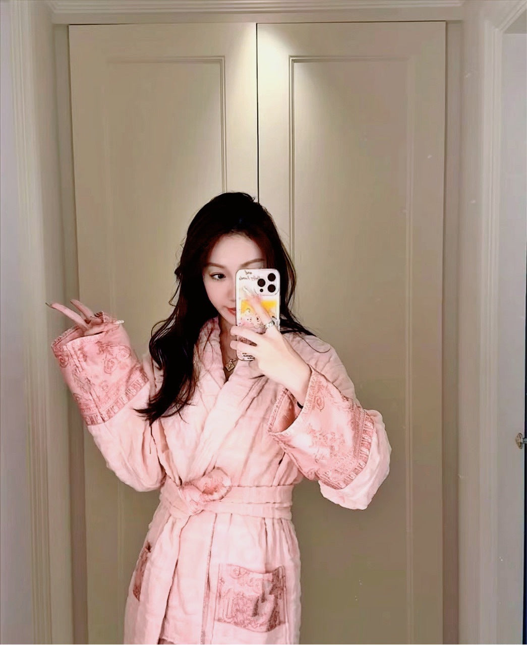 Cross-Border E-Commerce Pure Cotton Bathrobe Towel Material Unisex All-Season Lettered Bathrobe Van's Long-Style Couple's Bathrobe