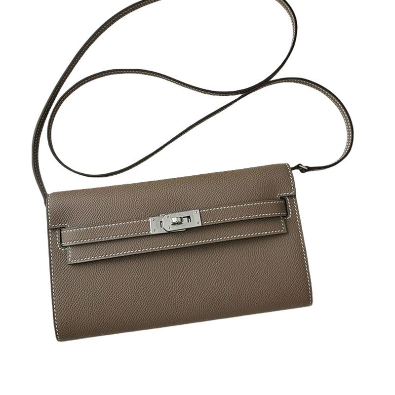 Pure hand-stitched wax thread Kelly epsom cowhide suede crossbody women's bag wallet hand-beaten copper stud crossbody backpack