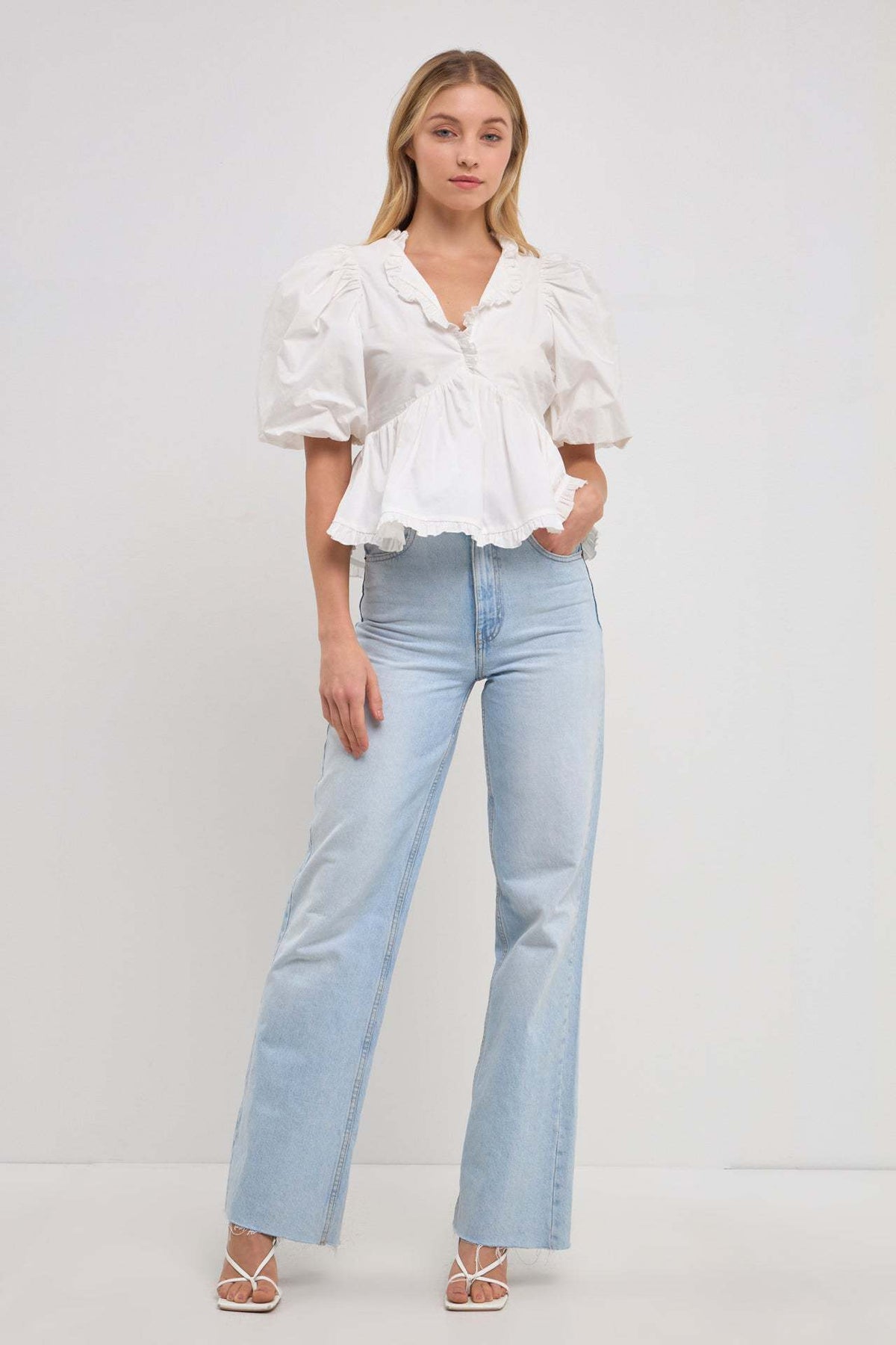 2024 New Summer Dress New Retro Western Style V-Neck Bubble Short Sleeve Shirt