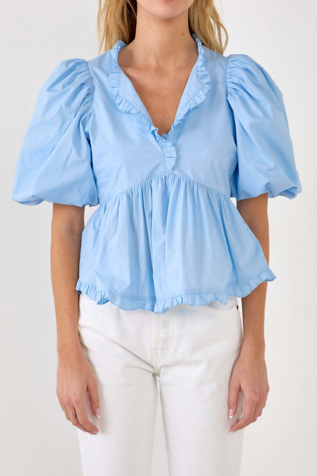 2024 New Summer Dress New Retro Western Style V-Neck Bubble Short Sleeve Shirt