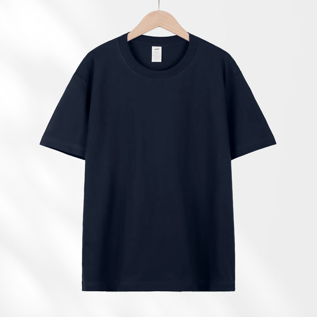 Camiseta japonesa de manga curta de algodão puro pesado 230g para mulheres, versátil, gola redonda, ombro direto, cor sólida, meia manga, atacado, camiseta para homens