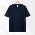 Camiseta japonesa de manga curta de algodão puro pesado 230g para mulheres, versátil, gola redonda, ombro direto, cor sólida, meia manga, atacado, camiseta para homens