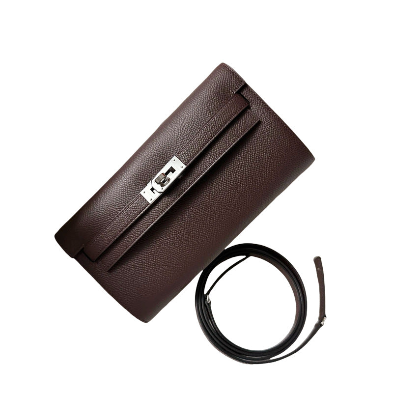 Pure hand-stitched wax thread Kelly epsom cowhide suede crossbody women's bag wallet hand-beaten copper stud crossbody backpack
