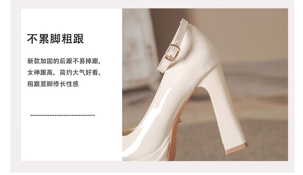 French-Style Mary Jane Thick-Soled Waterproof Platform Shoes for Petite Individuals, Black Single-Strap Ultra-High Heels, 2026 New Model, Patent Leather
