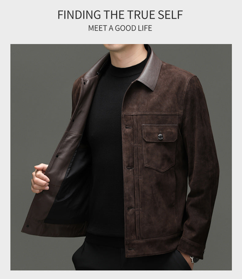 Men's Autumn and Winter New Sheep Suede Jacket Jacket Youth Casual Fashion Handsome Leather Top Men's Leather Jacket Men