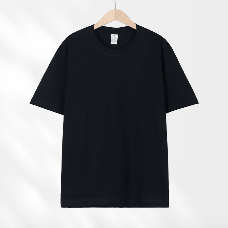 Camiseta japonesa de manga curta de algodão puro pesado 230g para mulheres, versátil, gola redonda, ombro direto, cor sólida, meia manga, atacado, camiseta para homens