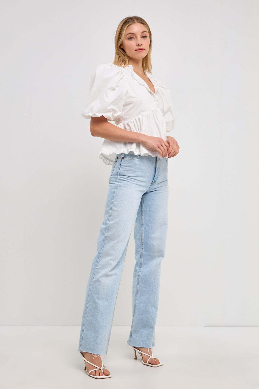 2024 New Summer Dress New Retro Western Style V-Neck Bubble Short Sleeve Shirt