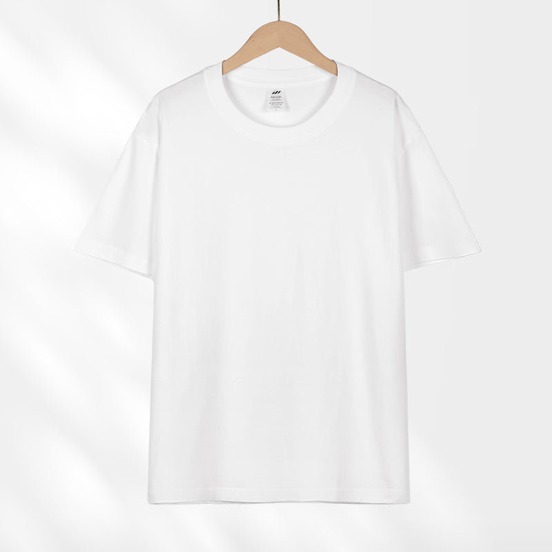 Camiseta japonesa de manga curta de algodão puro pesado 230g para mulheres, versátil, gola redonda, ombro direto, cor sólida, meia manga, atacado, camiseta para homens