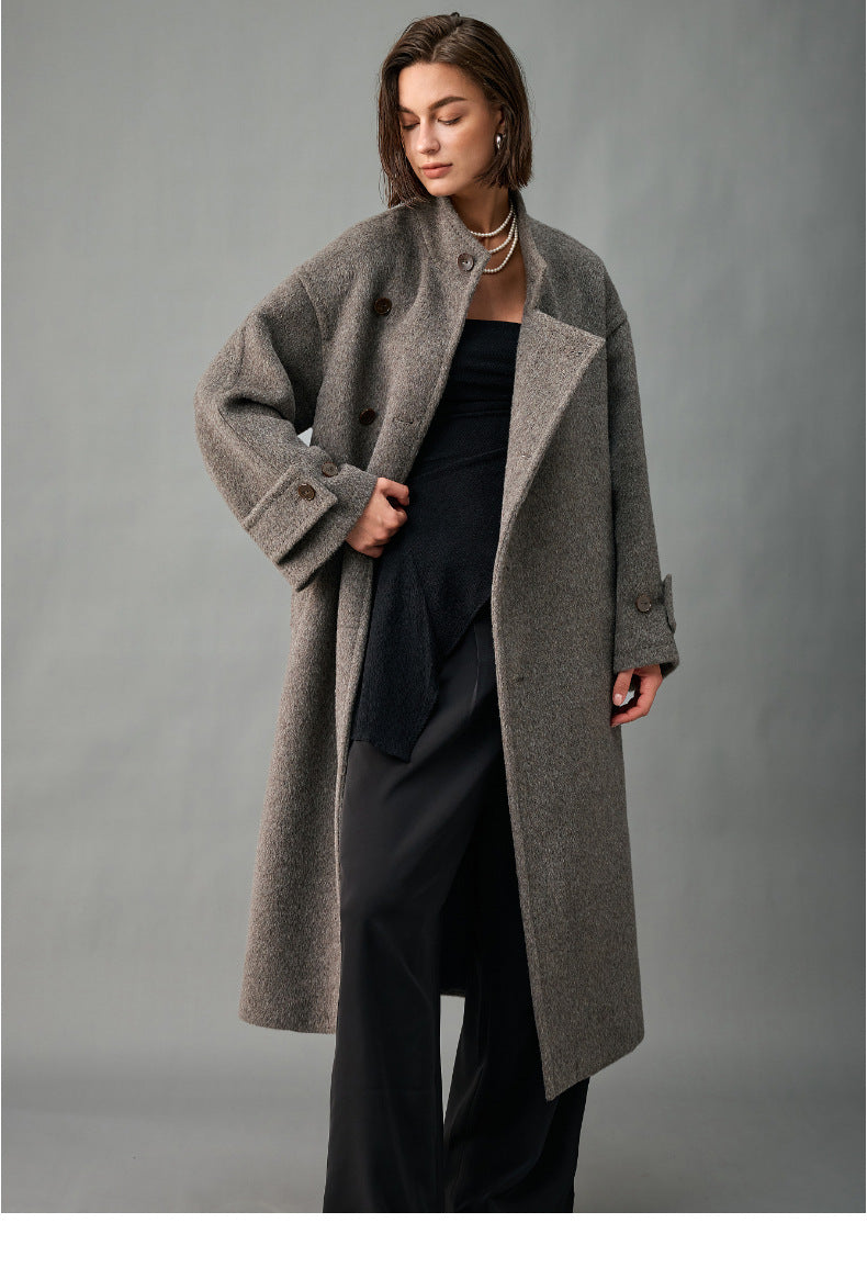Lined, Thickened, Warm Autumn and Winter New Alpaca Wool Coat for Women with Partial Placket and Tie, Peruvian Alpaca Wool Coat