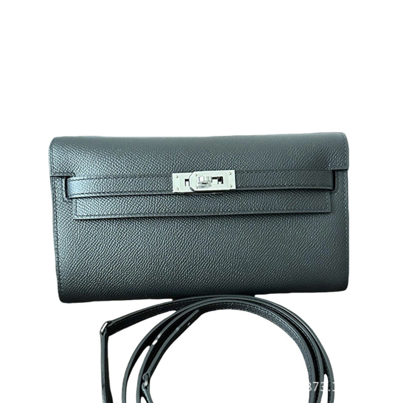 Pure hand-stitched wax thread Kelly epsom cowhide suede crossbody women's bag wallet hand-beaten copper stud crossbody backpack