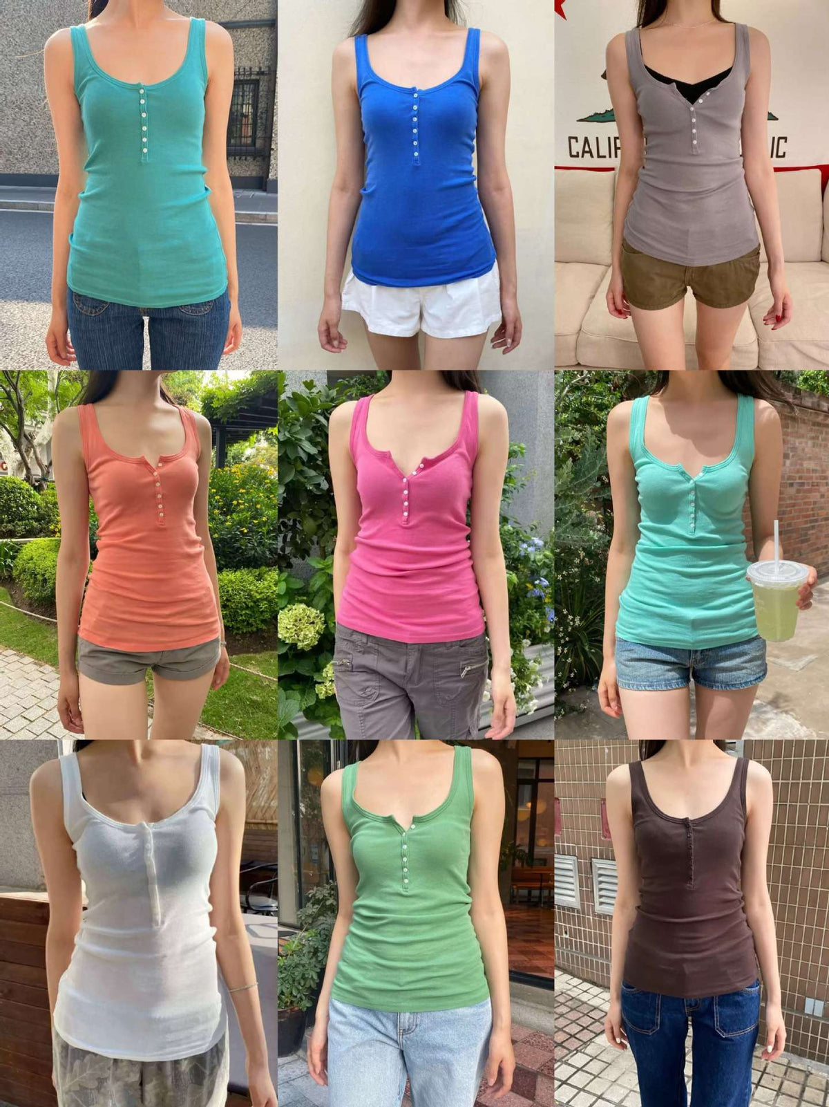 Estilo BM estilo americano gostoso garota fino botão camisola feminina BM uso externo emagrecimento camada de fundo versátil top sem mangas