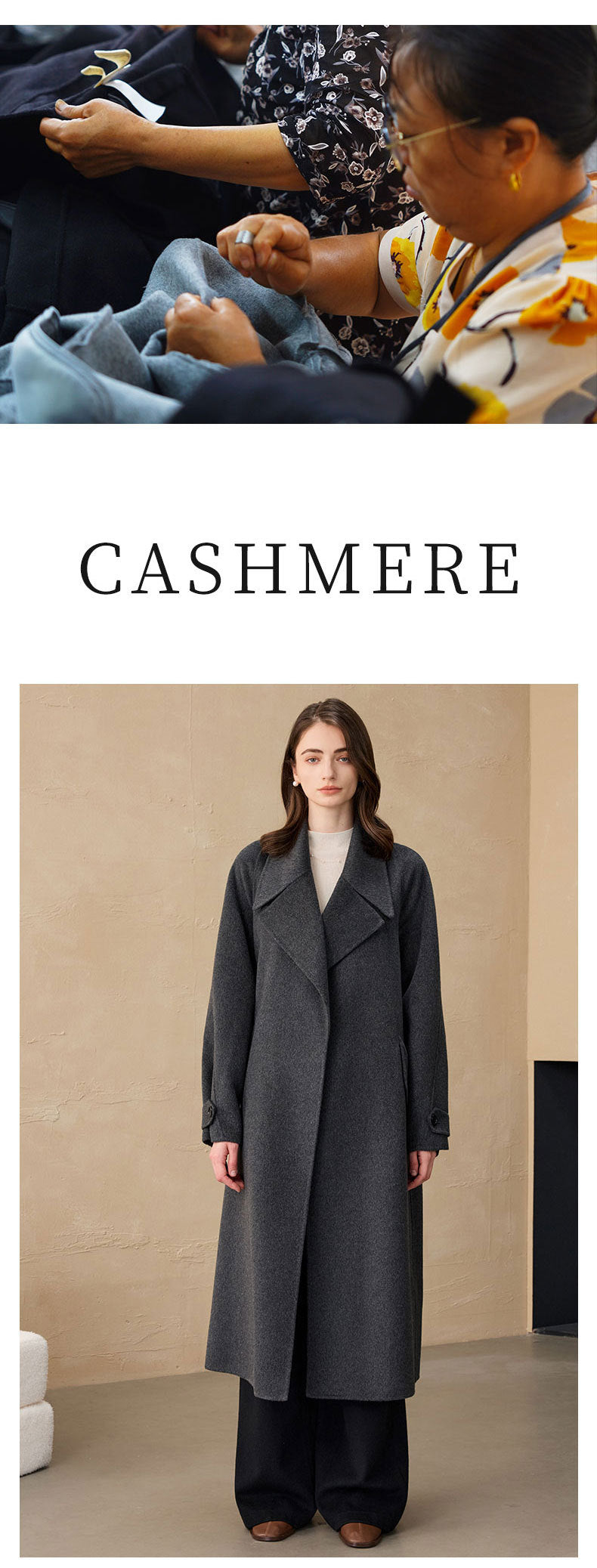 2025 Cashmere Long Coat Woolen Coat Coat Pure Cashmere Coat Double-sided Woolen Lace-up Commuter Coat for Women