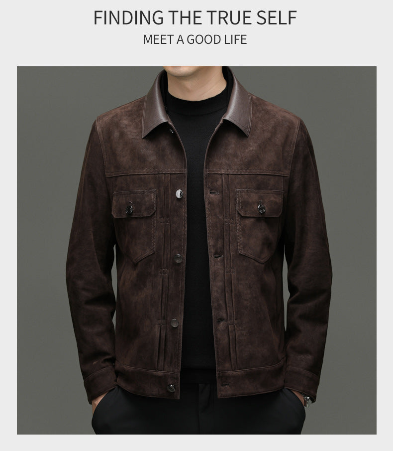 Men's Autumn and Winter New Sheep Suede Jacket Jacket Youth Casual Fashion Handsome Leather Top Men's Leather Jacket Men