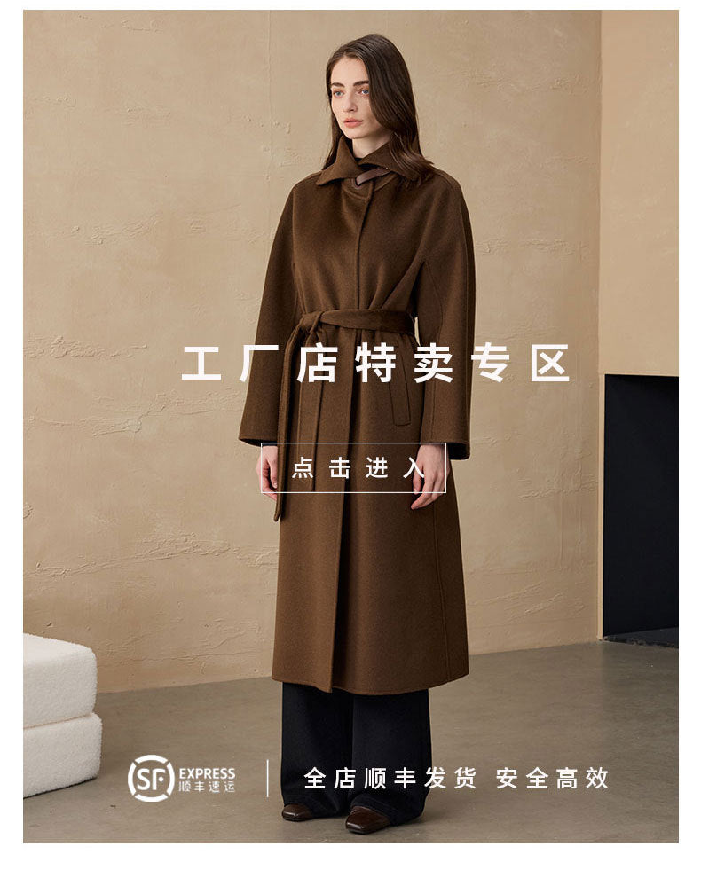 Hepburn Style Outwear Cashmere Woolen Outwear Double-Sided Woolen Outwear Women's Commuter Long Woolen Outwear 2025 Autumn and Winter Outwear