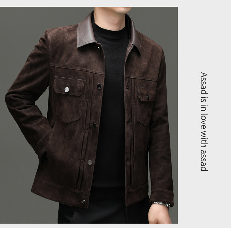Men's Autumn and Winter New Sheep Suede Jacket Jacket Youth Casual Fashion Handsome Leather Top Men's Leather Jacket Men