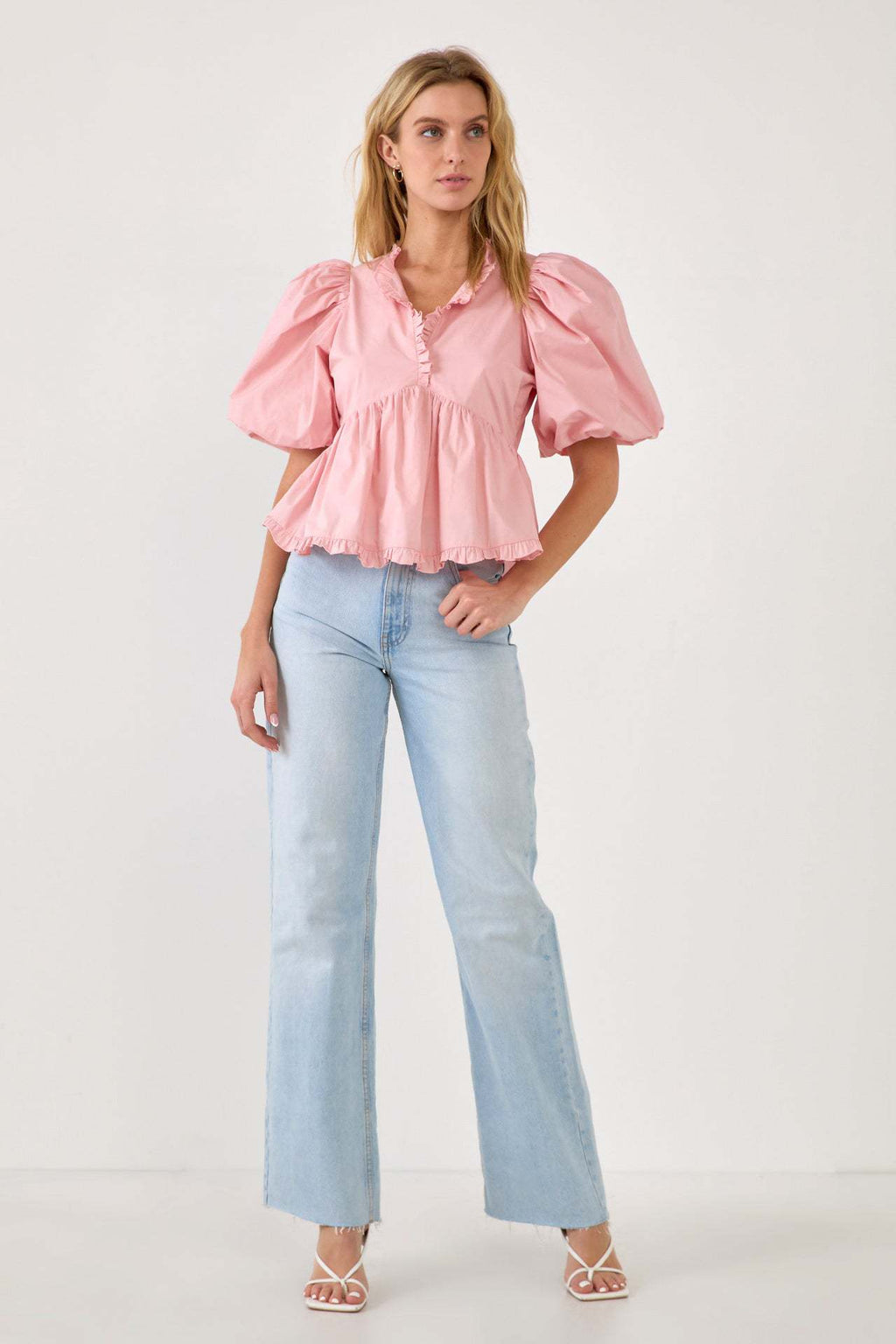 2024 New Summer Dress New Retro Western Style V-Neck Bubble Short Sleeve Shirt