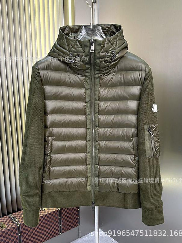 Estação europeia nova M casa malha emenda casual jaqueta masculina branca pato penugem quente moda fino jaqueta para baixo