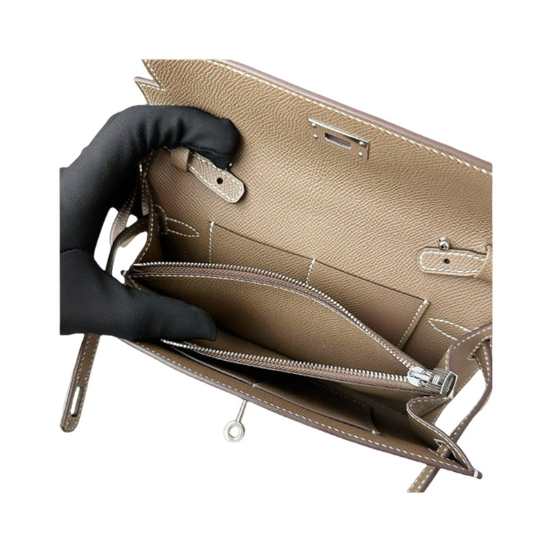 Pure hand-stitched wax thread Kelly epsom cowhide suede crossbody women's bag wallet hand-beaten copper stud crossbody backpack
