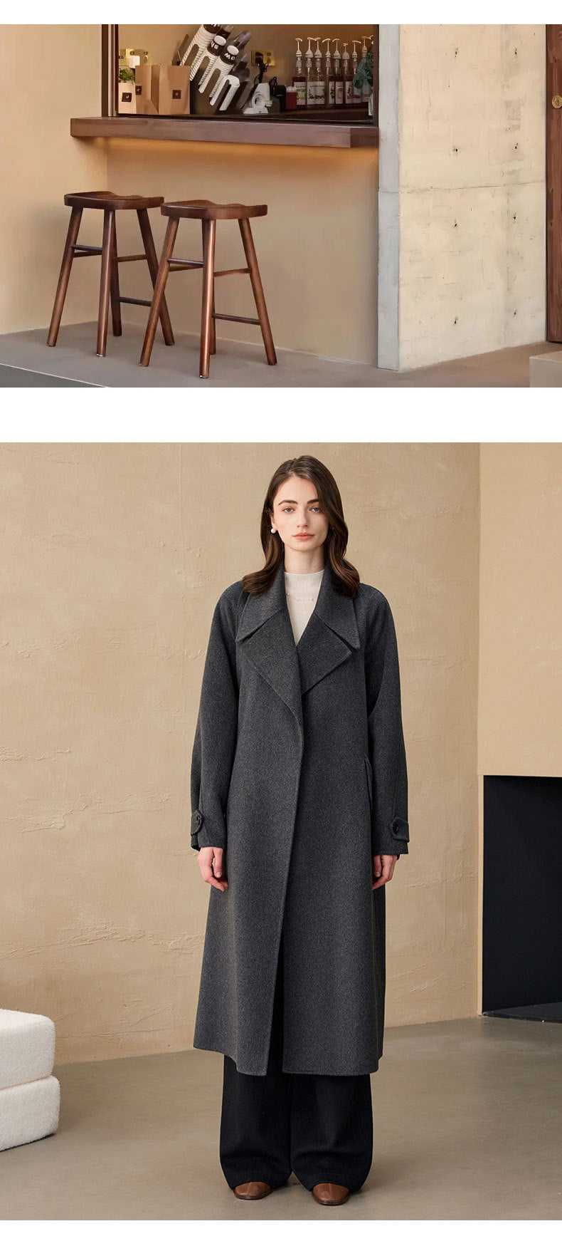 2025 Cashmere Long Coat Woolen Coat Coat Pure Cashmere Coat Double-sided Woolen Lace-up Commuter Coat for Women