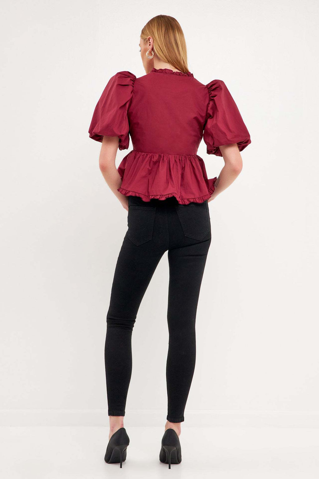 2024 New Summer Dress New Retro Western Style V-Neck Bubble Short Sleeve Shirt