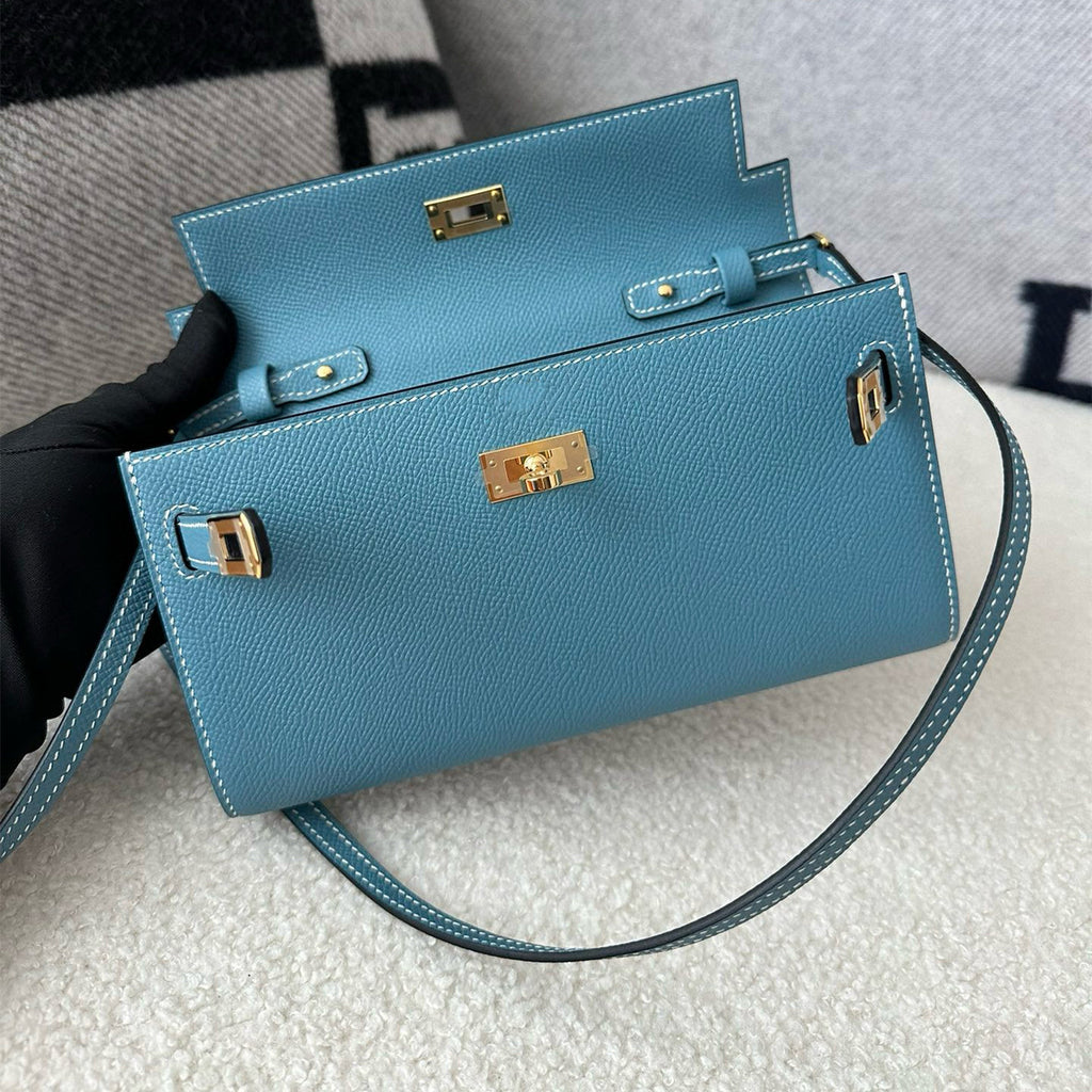 Pure hand-stitched wax thread Kelly epsom cowhide suede crossbody women's bag wallet hand-beaten copper stud crossbody backpack
