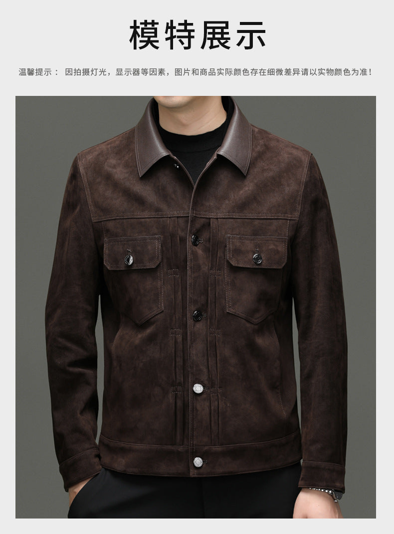 Men's Autumn and Winter New Sheep Suede Jacket Jacket Youth Casual Fashion Handsome Leather Top Men's Leather Jacket Men