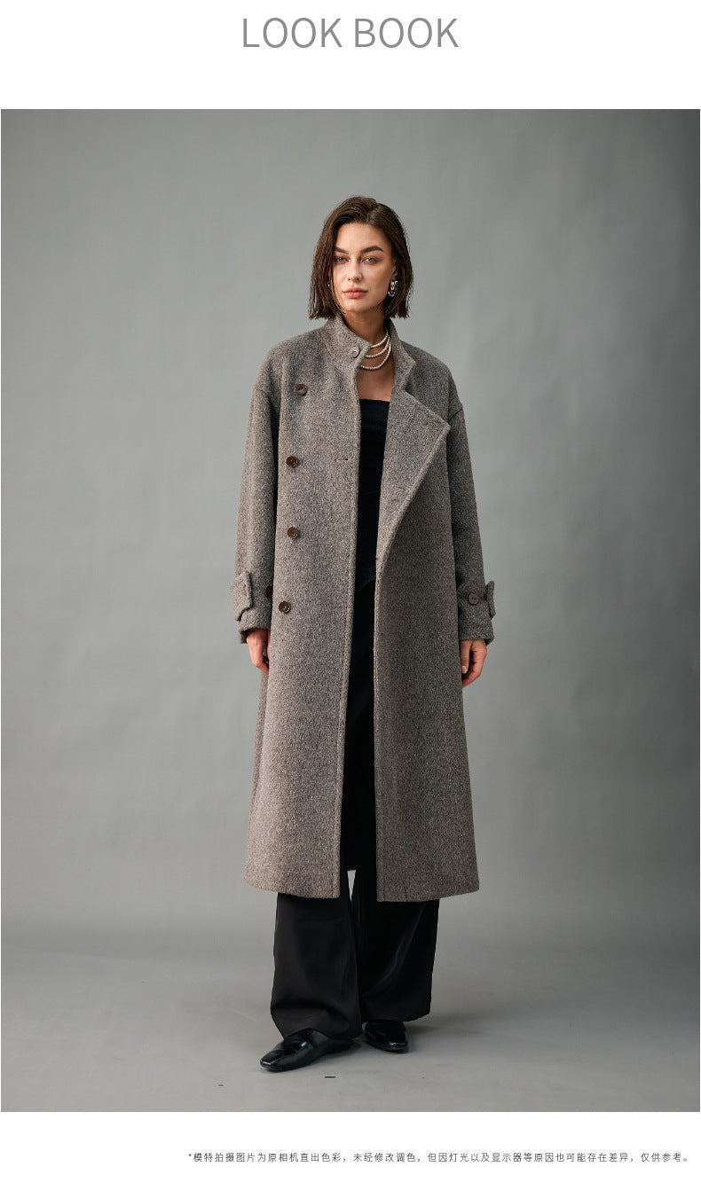 Lined, Thickened, Warm Autumn and Winter New Alpaca Wool Coat for Women with Partial Placket and Tie, Peruvian Alpaca Wool Coat