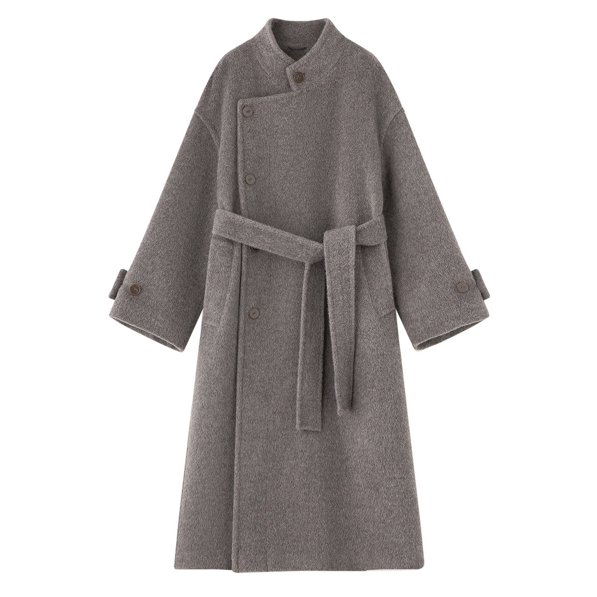 Lined, Thickened, Warm Autumn and Winter New Alpaca Wool Coat for Women with Partial Placket and Tie, Peruvian Alpaca Wool Coat