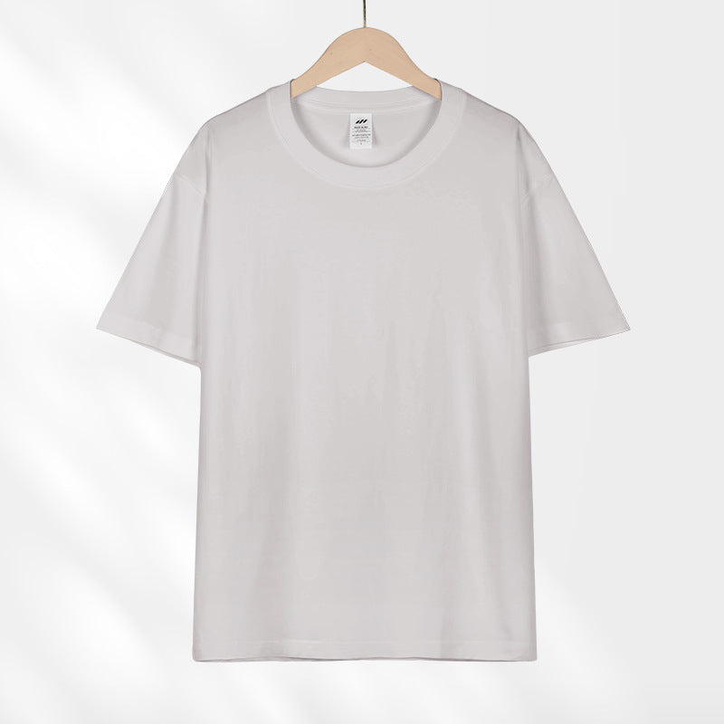 Camiseta japonesa de manga curta de algodão puro pesado 230g para mulheres, versátil, gola redonda, ombro direto, cor sólida, meia manga, atacado, camiseta para homens