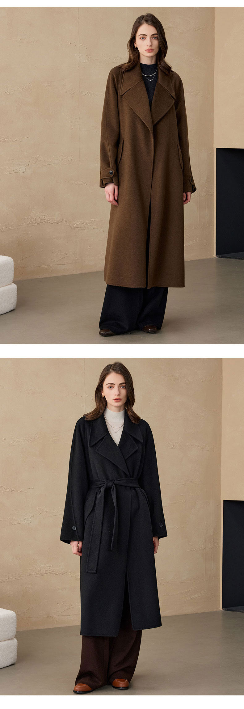 2025 Cashmere Long Coat Woolen Coat Coat Pure Cashmere Coat Double-sided Woolen Lace-up Commuter Coat for Women