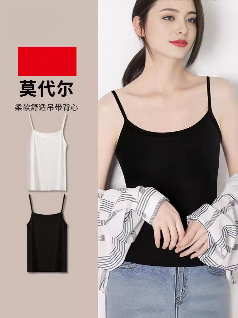 Camisola pequena modal para mulheres com belas costas, verão, roupa externa fina e sexy, estilo puro de desejo, camada de fundo, top preto