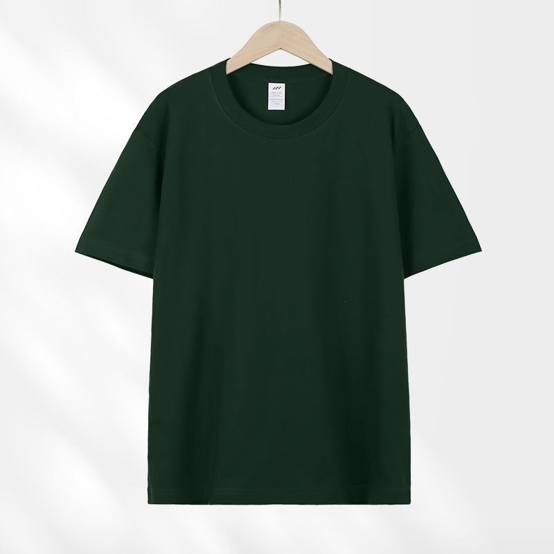 Camiseta japonesa de manga curta de algodão puro pesado 230g para mulheres, versátil, gola redonda, ombro direto, cor sólida, meia manga, atacado, camiseta para homens