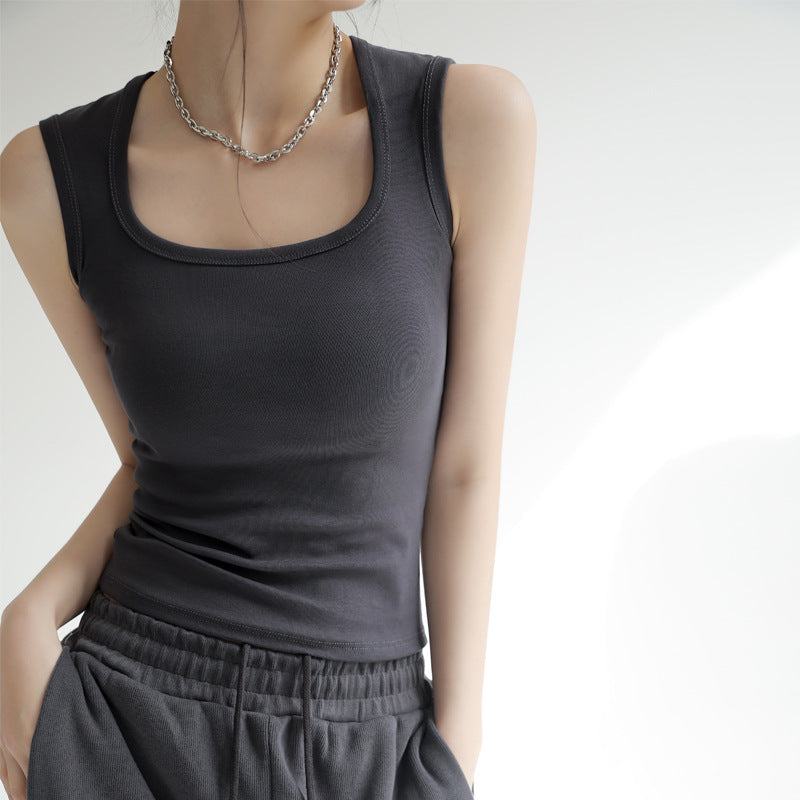 Camisola preta em forma de I cuidadosamente selecionada para mulheres, camisa interna de verão 2025, novo top cobrindo os seios secundários, alças largas, pode ser usado externamente
