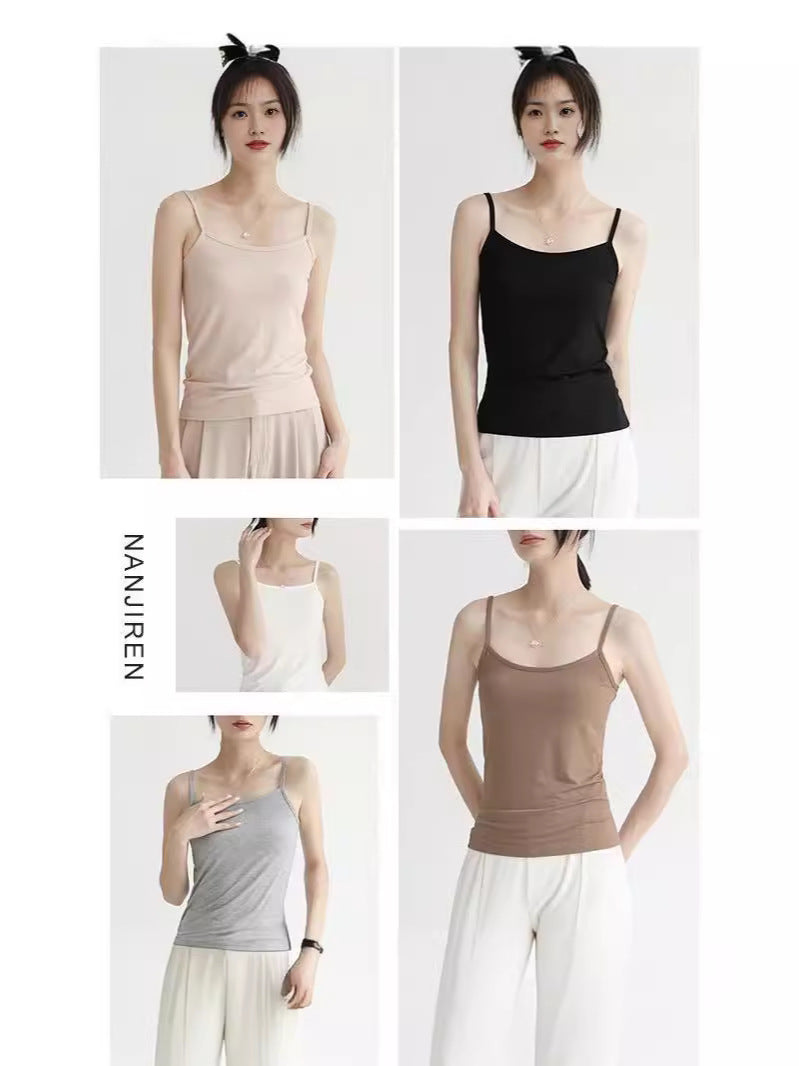 Camisola pequena modal para mulheres com belas costas, verão, roupa externa fina e sexy, estilo puro de desejo, camada de fundo, top preto