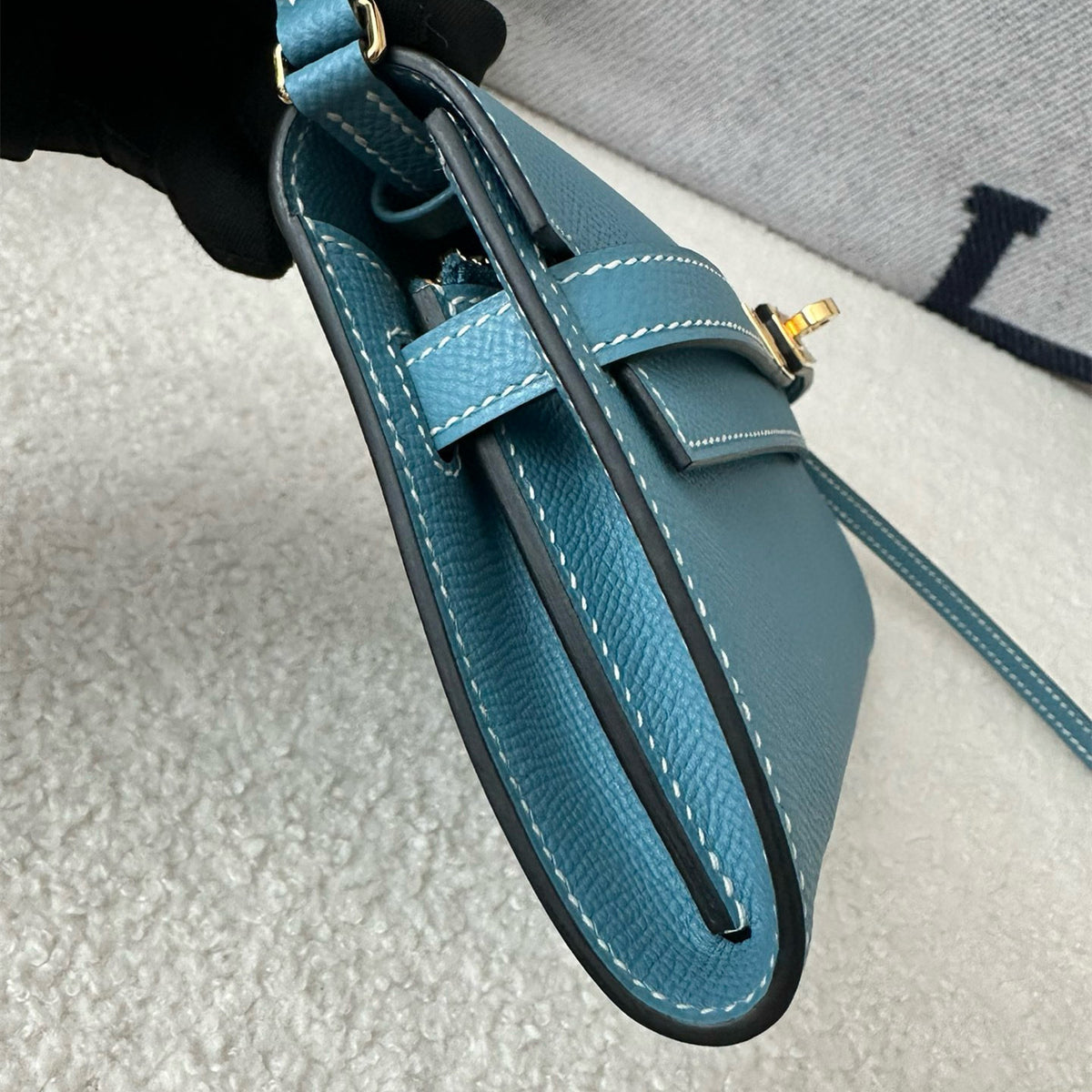 Pure hand-stitched wax thread Kelly epsom cowhide suede crossbody women's bag wallet hand-beaten copper stud crossbody backpack