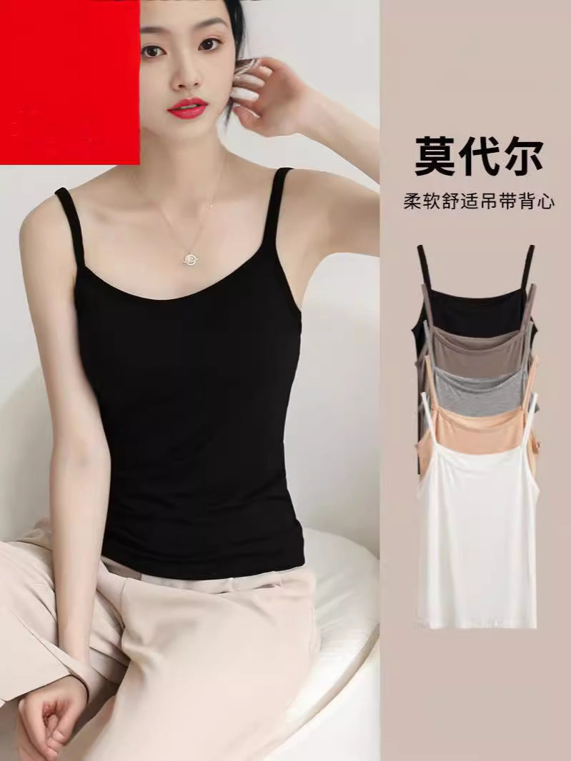 Camisola pequena modal para mulheres com belas costas, verão, roupa externa fina e sexy, estilo puro de desejo, camada de fundo, top preto