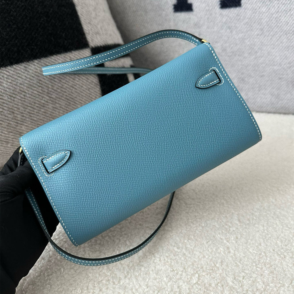 Pure hand-stitched wax thread Kelly epsom cowhide suede crossbody women's bag wallet hand-beaten copper stud crossbody backpack