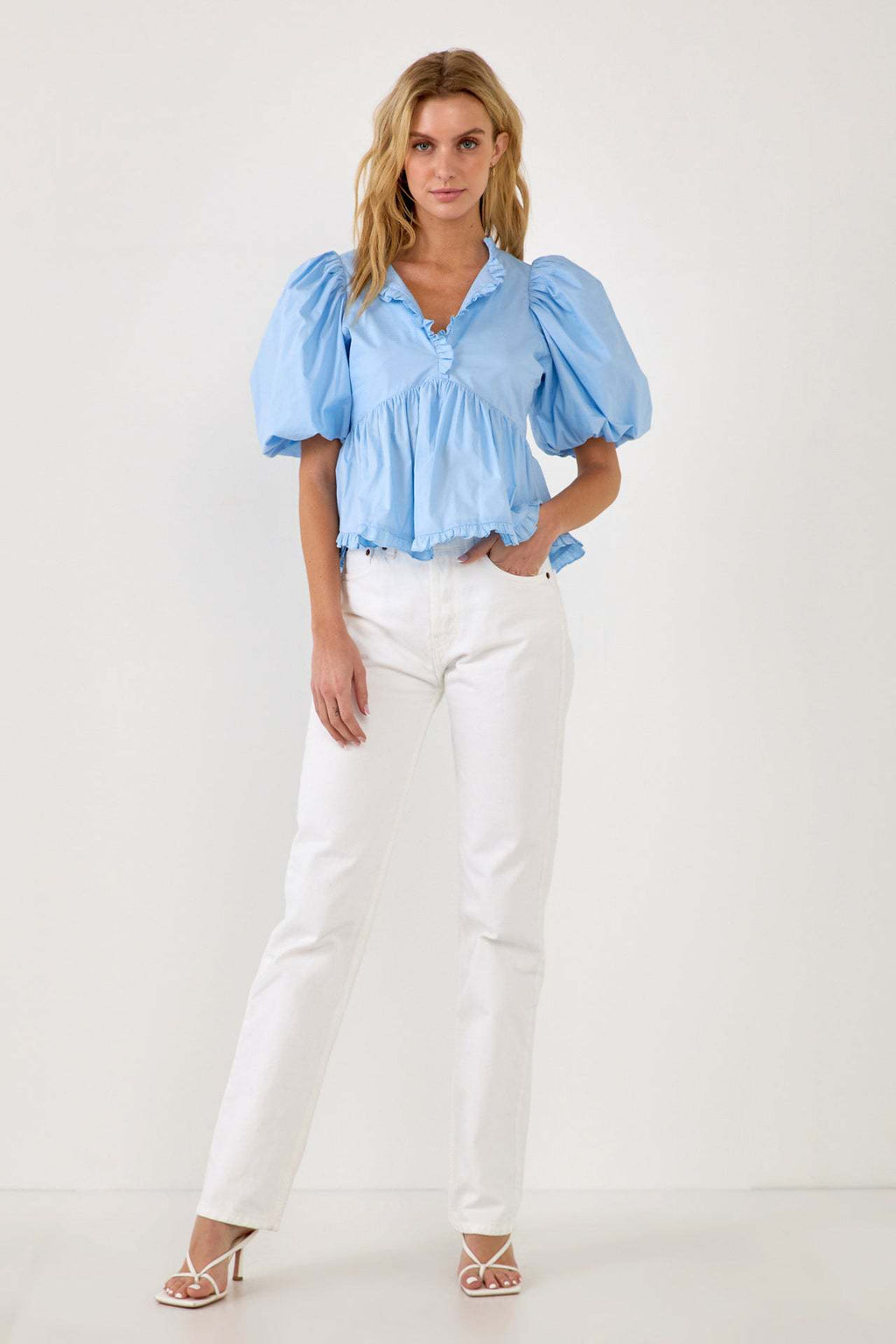 2024 New Summer Dress New Retro Western Style V-Neck Bubble Short Sleeve Shirt