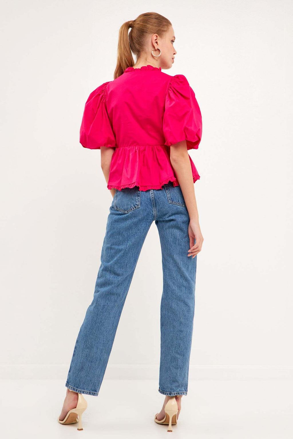 2024 New Summer Dress New Retro Western Style V-Neck Bubble Short Sleeve Shirt