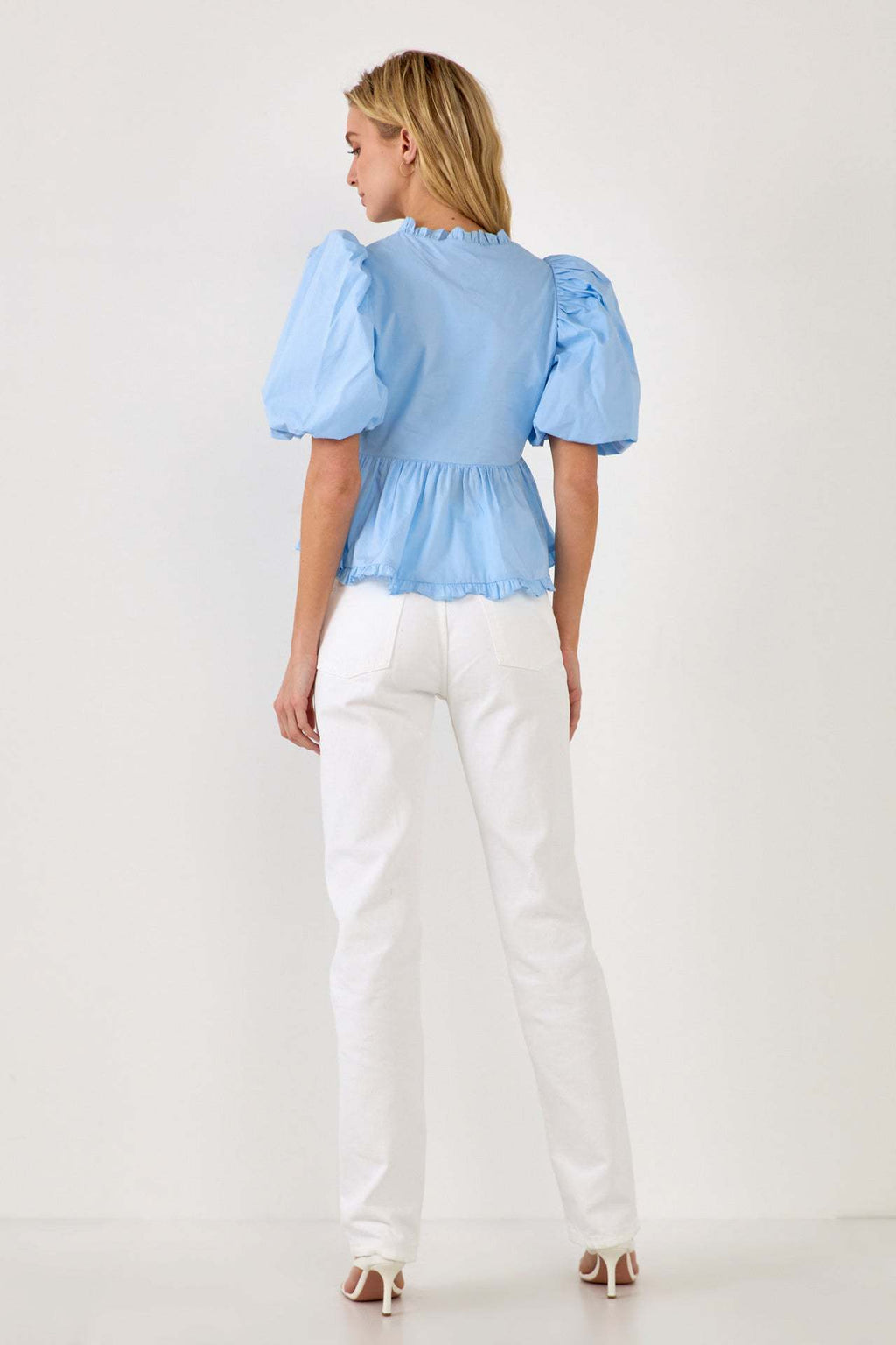 2024 New Summer Dress New Retro Western Style V-Neck Bubble Short Sleeve Shirt