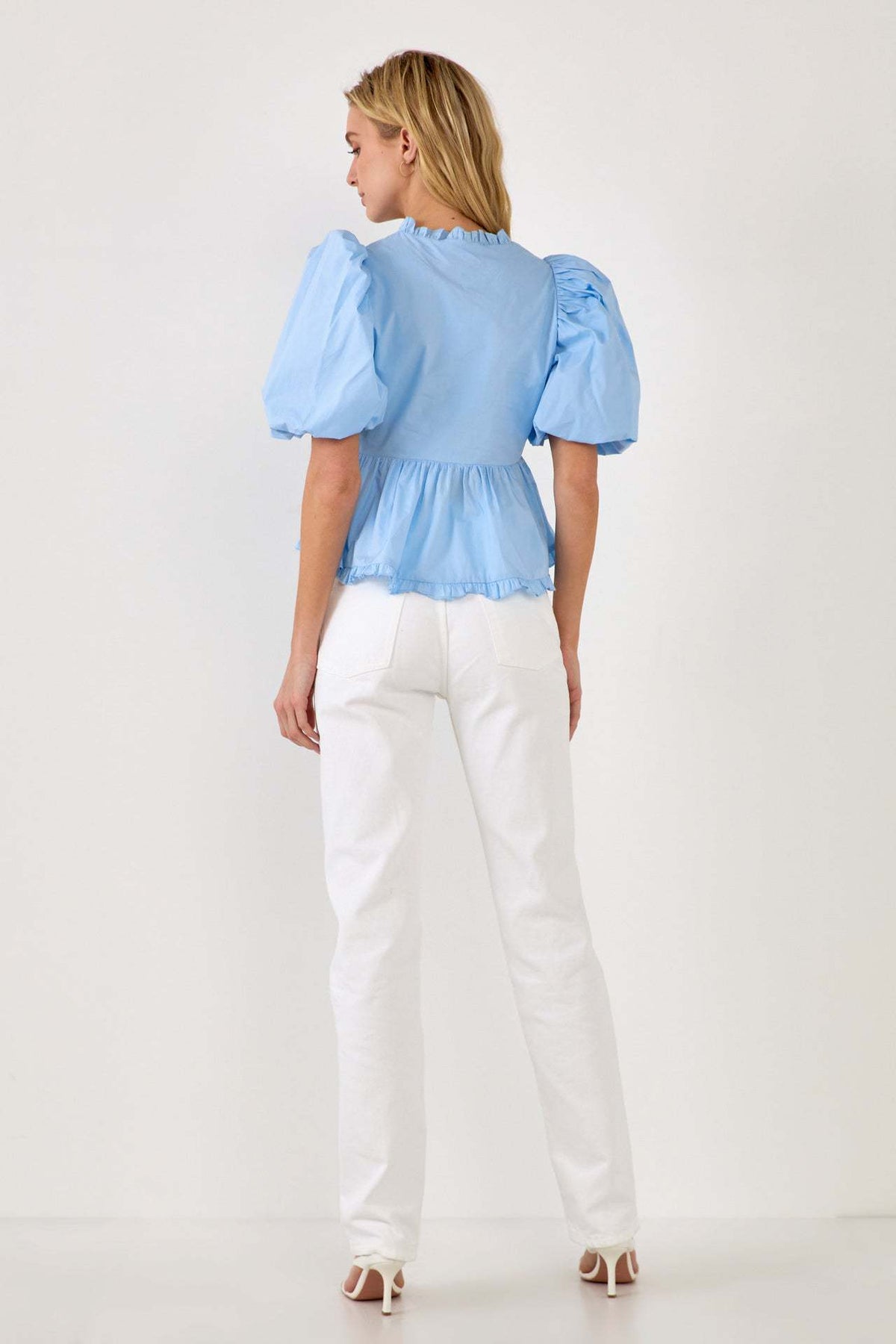 2024 New Summer Dress New Retro Western Style V-Neck Bubble Short Sleeve Shirt
