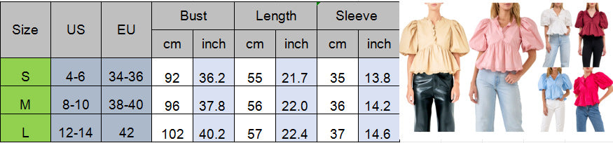 2024 New Summer Dress New Retro Western Style V-Neck Bubble Short Sleeve Shirt