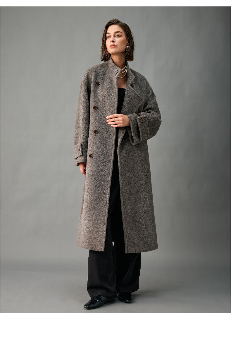 Lined, Thickened, Warm Autumn and Winter New Alpaca Wool Coat for Women with Partial Placket and Tie, Peruvian Alpaca Wool Coat