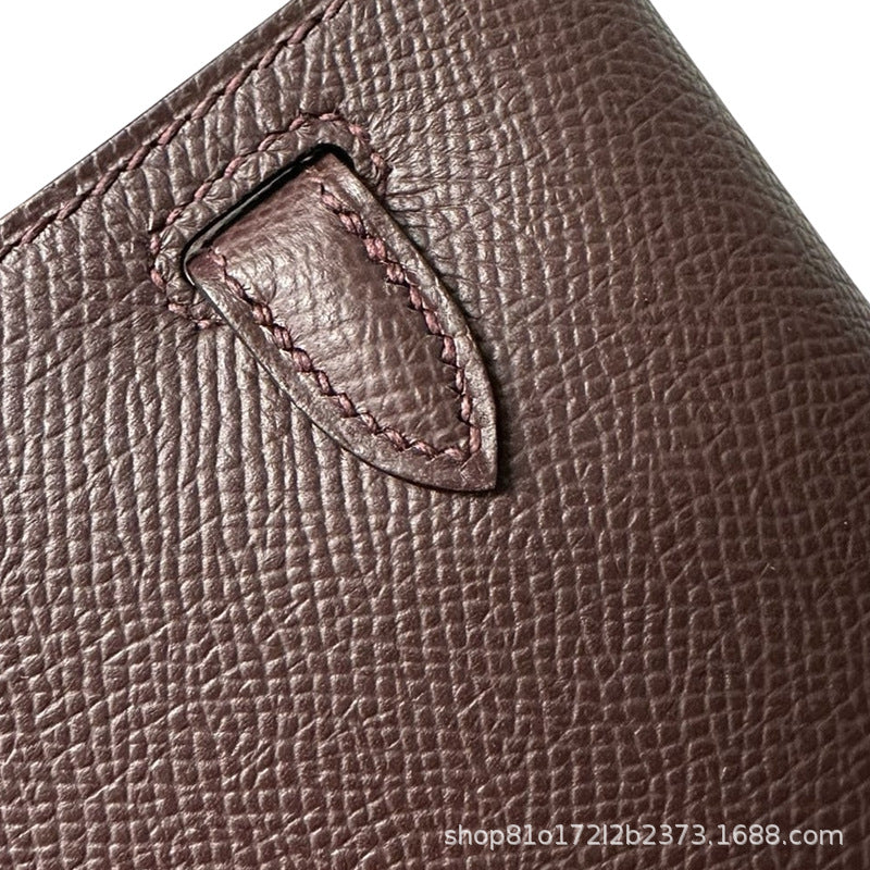 Pure hand-stitched wax thread Kelly epsom cowhide suede crossbody women's bag wallet hand-beaten copper stud crossbody backpack